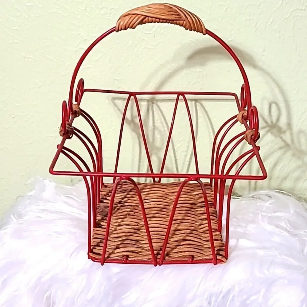 Bohemian Red Metal & Wicker Basket